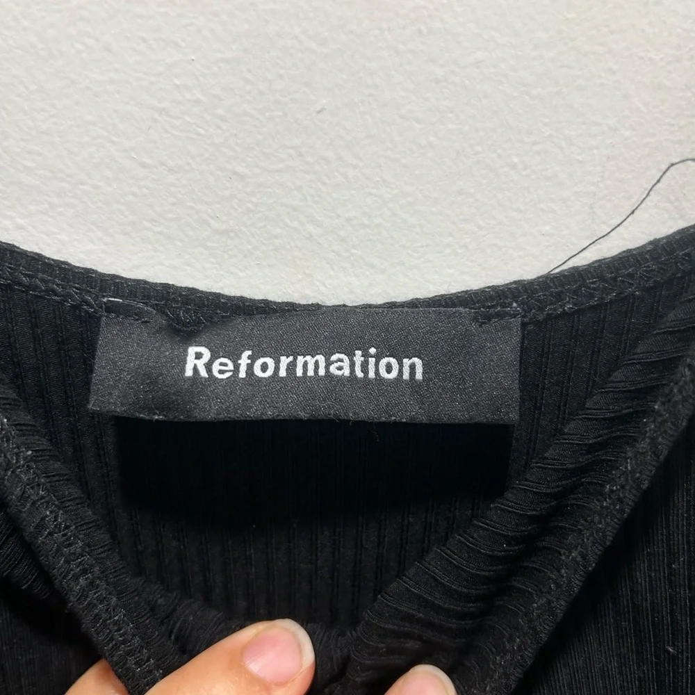 Reformation Ribbed Phoebe Button Black Jumpsuit